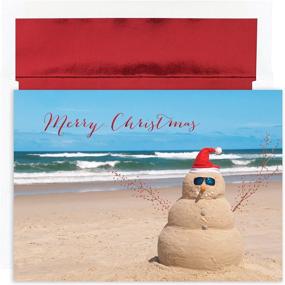 img 1 attached to 🏖️ Masterpiece Studios Masterpiece Warmest Wishes 18-Count Beach Snowman Christmas Cards (872400) - 7.87" x 5.62