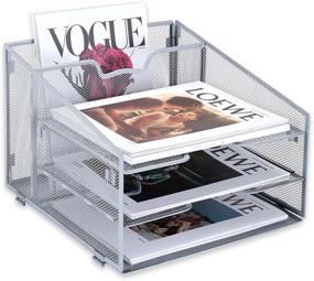 img 4 attached to Reliatronic Mesh Desktop File Organizer: 3 Letter Trays & 1 Vertical Section - Ideal for Letter/A4 Size Papers, Folders, Binders - Silver