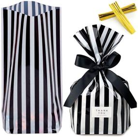 img 4 attached to Pack of 50 ZOOYOO Clear Cello Bags with Black Stripes - Plastic Candy Party Favor Treat Bags