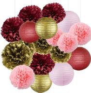 🎉 sogorge bridal shower decorations: elegant 18pcs burgundy pink gold birthday pom poms, lanterns & photo backdrop for wedding, bachelorette & party decor logo