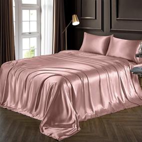 img 4 attached to 🛏️ Chvonttow 4 Piece Satin Sheets Queen Size - Luxury Silky Satin Bed Sheets Set, Wrinkle, Fade & Stain Resistant, Deep Pocket Fitted Sheet + Flat Sheet + Pillowcases (Champagne)