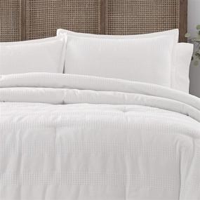 img 1 attached to 🛌 Nautica Hampton Collection - Cozy & Breathable King Size Comforter Set, White - Cotton Blend Waffle Weave Texture, Reversible, Matching Shams - 3-Piece Bedding Set