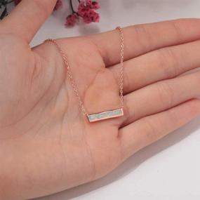 img 2 attached to Stunning Opal Pendant Necklace: Women's White Gold Plated Thin Bar Design by CiNily for Girls