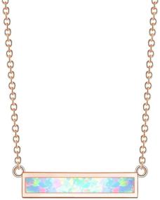 img 4 attached to Stunning Opal Pendant Necklace: Women's White Gold Plated Thin Bar Design by CiNily for Girls