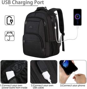 img 2 attached to 🎒 Водонепроницаемый ноутбук для мужчин, рюкзак для ноутбука с USB-портом для бизнес-поездок, прочный антикражный рюкзак для студентов колледжа для мужчин и женщин, черный