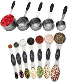 img 4 attached to PLERISE 5 Measuring Cups and 7 Magnetic Stainless Steel Spoons Kit - 12 Piece Set for Accurate Dry and Liquid Ingredient Measurement (Black)