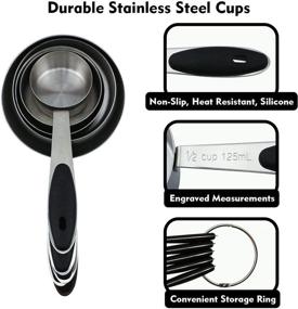 img 2 attached to PLERISE 5 Measuring Cups and 7 Magnetic Stainless Steel Spoons Kit - 12 Piece Set for Accurate Dry and Liquid Ingredient Measurement (Black)