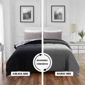 img 3 attached to 🖤 DOWNCOOL Queen Size Reversible Down Alternative Comforter - All Season Ultra Soft Duvet Insert with 4 Loops - Box Stitched - Machine Washable - Black/Gray