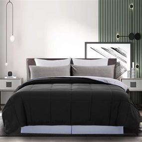img 4 attached to 🖤 DOWNCOOL Queen Size Reversible Down Alternative Comforter - All Season Ultra Soft Duvet Insert with 4 Loops - Box Stitched - Machine Washable - Black/Gray