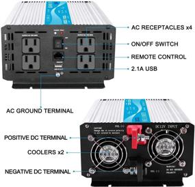 img 2 attached to Преобразователь энергии POOXTRA 1500W: Чистый синусоидальный преобразователь энергии для эффективного преобразования переменного тока 12 В постоянного тока в переменный ток 110-120 В с несколькими розетками, USB-портами, пультом ДУ и двойными вентиляторами охлаждения - Пиковая мощность 3000 Вт.