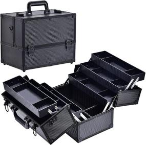 img 4 attached to 💼 Costravio 14-Inch Professional Aluminum Makeup Train Case: Large Black Cosmetic Organizer with Jewelry Storage, Shoulder Strap, Lockable Trays & Keys for Travel