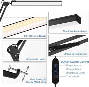 img 2 attached to 💡 MontaChri LED Swing Arm Desk Lamp with Clamp – Eye-Caring Metal Architect Table Desk Lamp for Home Office with 3 Modes, 30 Brightness Levels, Memory Function, and USB Adapter