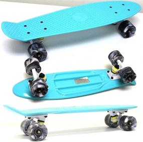 img 1 attached to 🛹 22-inch Teal Green Mini Retro Cruiser Skateboard with Swirl Wheels, High-Quality ABEC 7 Bearings, Durable and Reliable, Ideal for Kids or Adults, Conveniently Fits in Your Bag, No Assembly Needed