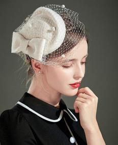 img 1 attached to 👒 Z&amp;X British Vintage Wool Felt Pillbox Hat: Elegant Ladies Church Derby Winter Fascinator Hat with Veil, Flower, and Fedoras