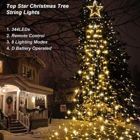 img 2 attached to 344LEDs Christmas Star String Lights - Battery Operated Curtain Lights String, 13.1 Ft Outdoor Fairy Star Lights Waterproof, 8 Modes, Timer with Remote Control - Ideal for Indoor/Outdoor Use, Holiday Tree, Yard