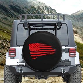 img 2 attached to Waving American Flag Military Spare Tire Cover Fits SUV Camper RV Accessories Red Ink 27