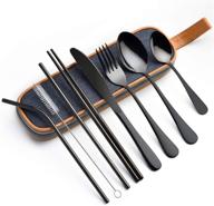 🍴 evacrock travel utensil set with case - 9-piece reusable utensils, portable stainless steel cutlery set for lunch, camping and travel - black logo