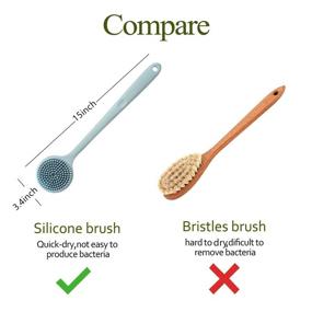 img 3 attached to Long Handle Silicone Bath Body Brush Exfoliator for Shower with Soft Bristles - Includes Back Scrubber and Brushing Gloves