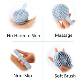 img 2 attached to Long Handle Silicone Bath Body Brush Exfoliator for Shower with Soft Bristles - Includes Back Scrubber and Brushing Gloves