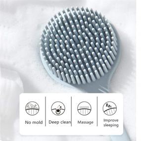 img 1 attached to Long Handle Silicone Bath Body Brush Exfoliator for Shower with Soft Bristles - Includes Back Scrubber and Brushing Gloves