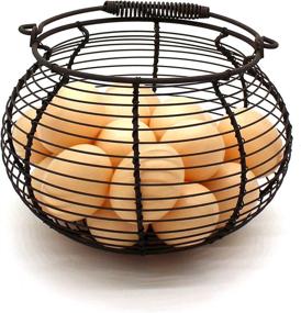 img 1 attached to CVHOMEDECO. Rustic Wire Egg Basket with Handle for Vintage Gathering. Rusty Primitives Basket.