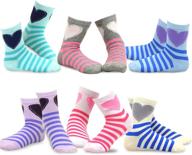 🧦 teehee little girls fashion cotton short crew socks - stripes and heart patterns - 6 pair pack (size 9-10 years) logo