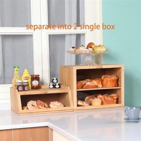 img 2 attached to Bamboo Bread Box - Organize and Store Fresh Baked Goods with Clear Window and Adjustable Compartment by X-cosrack