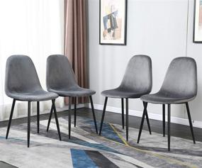 img 4 attached to 🪑 Stylish Mid Century Dining Chairs Set of 4 with Velvet Upholstery and Black Metal Legs - Deep Grey Chairs