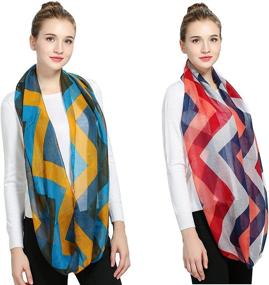 img 4 attached to Luxina 2Pcs Infinity Scarf: Lightweight Printed Multi-colored Loop Shawl Essentials for Women