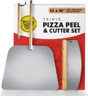 🍕 14-inch pizza cutter rocker and pizza peel set - large metal slicer knife blade chopper with 14" x 16" heavy duty pizza paddle board pan, wood handle - premium oven baking accessories logo