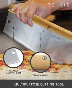 img 3 attached to 🍕 14-inch Pizza Cutter Rocker and Pizza Peel Set - Large Metal Slicer Knife Blade Chopper with 14" x 16" Heavy Duty Pizza Paddle Board Pan, Wood Handle - Premium Oven Baking Accessories