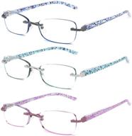 👓 crgatv 3 pack rimless reading glasses: blue light blocking tinted readers for women with spring hinge (+2.0x) logo