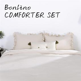 img 3 attached to 🌾 Bonlino 3 Piece Farmhouse Comforter Set: Cozy Ruffled Comforter + 2 Pillow Shams, Queen Bedding Comforter Set (Wheat)