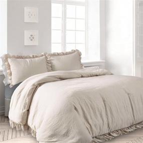 img 4 attached to 🌾 Bonlino 3 Piece Farmhouse Comforter Set: Cozy Ruffled Comforter + 2 Pillow Shams, Queen Bedding Comforter Set (Wheat)