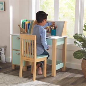 img 2 attached to 📚 KidKraft Mint Study Desk with Chair: Drawers, Extra Storage, and Bulletin Board - Sturdy, Solid, and Kid-Sized Study Set for Ages 5-10