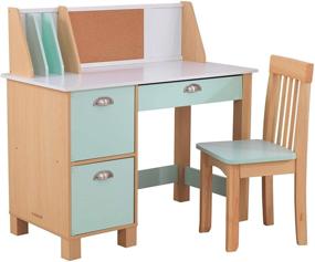 img 4 attached to 📚 KidKraft Mint Study Desk with Chair: Drawers, Extra Storage, and Bulletin Board - Sturdy, Solid, and Kid-Sized Study Set for Ages 5-10