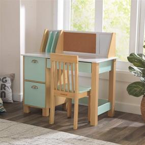 img 1 attached to 📚 KidKraft Mint Study Desk with Chair: Drawers, Extra Storage, and Bulletin Board - Sturdy, Solid, and Kid-Sized Study Set for Ages 5-10