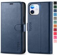 tucch wallet case for iphone 12 pro/iphone 12 5g, [tpu shockproof inner shell], pu leather rfid blocking card holder magnetic stand cover - iphone 12/12 pro 6.1-inch, dark blue logo