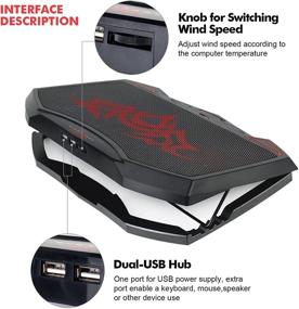 img 1 attached to 🎮 Gaming Laptop Cooling Pad - Laptop Stand with 3 Quiet LED Cooling Fans, Red LED Lights, 2 USB Ports, Fan Speed Control Switch, Suitable for 12-16" Laptops