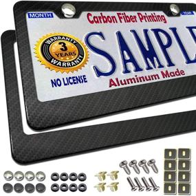 img 4 attached to 🔳 Carbon Fiber License Plate Frame - Black Aluminum Frame with Printed Carbon Pattern, Stainless Steel Plate Screws, and Black & Chrome Caps