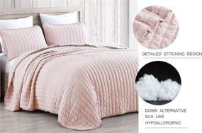 img 2 attached to 🛏️ Iris 2-Piece Blush Pink Pom Pom Quilt Set: Ball Fringe Channel Quilted Bedspread for Twin Size Beds, Washed Microfiber Coverlet