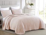🛏️ iris 2-piece blush pink pom pom quilt set: ball fringe channel quilted bedspread for twin size beds, washed microfiber coverlet logo