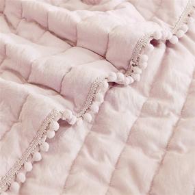 img 1 attached to 🛏️ Iris 2-Piece Blush Pink Pom Pom Quilt Set: Ball Fringe Channel Quilted Bedspread for Twin Size Beds, Washed Microfiber Coverlet