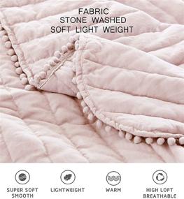 img 3 attached to 🛏️ Iris 2-Piece Blush Pink Pom Pom Quilt Set: Ball Fringe Channel Quilted Bedspread for Twin Size Beds, Washed Microfiber Coverlet