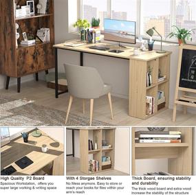 img 3 attached to 🖥️ Homfio 47.2'' Computer Desk with Storage Shelves, Modern Home Office Desk with Cabinets, Student Studying Writing Desk Wood Workstation for Home Office, Natural Finish