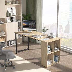 img 2 attached to 🖥️ Homfio 47.2'' Computer Desk with Storage Shelves, Modern Home Office Desk with Cabinets, Student Studying Writing Desk Wood Workstation for Home Office, Natural Finish