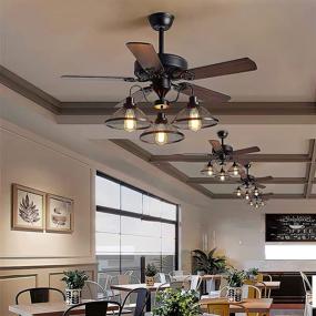 img 1 attached to 52” Industrial Ceiling Fan with Lights Remote Control - Indoor/Outdoor Black Ceiling Fan - Vintage Farmhouse Flush Mount Ceiling Fan with Lights - Bedroom LivingRoom DiningRoom