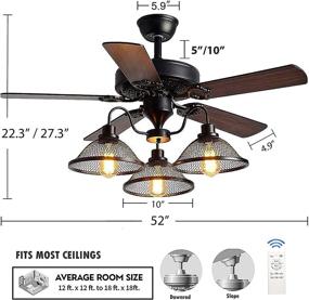 img 2 attached to 52” Industrial Ceiling Fan with Lights Remote Control - Indoor/Outdoor Black Ceiling Fan - Vintage Farmhouse Flush Mount Ceiling Fan with Lights - Bedroom LivingRoom DiningRoom