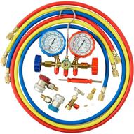 🔧 orion motor tech 3-way ac gauges manifold gauge set for freon charging - fits r134a r12 r22 r502 refrigerants, with 5ft hoses, adjustable couplers, and can tap logo