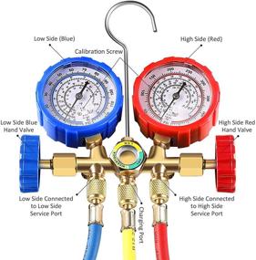 img 2 attached to 🔧 Orion Motor Tech 3-Way AC Gauges Manifold Gauge Set for Freon Charging - Fits R134A R12 R22 R502 Refrigerants, with 5FT Hoses, Adjustable Couplers, and Can Tap